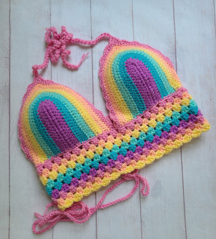 Pastel Rainbow Crochet Bralette Bikini Top - LOVEFUZZ