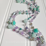 Aqua Glass and Gemstone Long Beaded Crochet Necklace