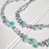 Aqua Glass and Gemstone Long Beaded Crochet Necklace