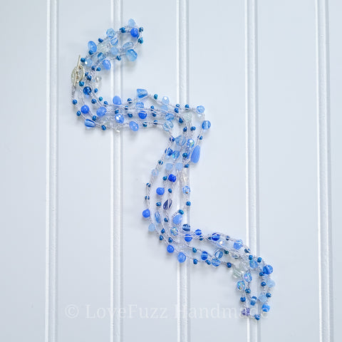 Blue Glass Beaded Crochet Necklace