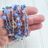 Blue Glass Beaded Crochet Necklace