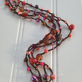 Long Glass Beaded Crochet Necklace- Pink and Orange