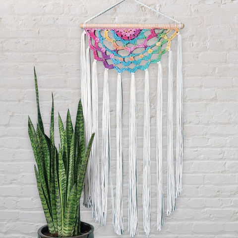 Mandala Fringe Wall Hanging Ombre Teal Pink Orange Cream - Boho Decor