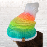 Pastel Rainbow Beanie with Fur Pom