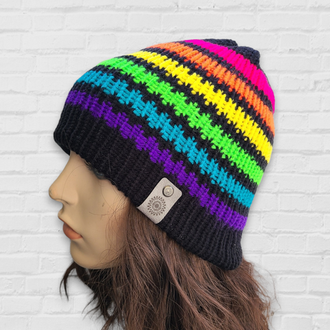 Neon Rainbow Stripes Beanie