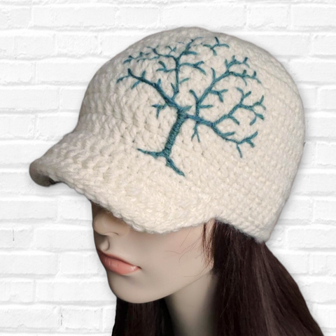 Brimmed Beanie with Tree of Life