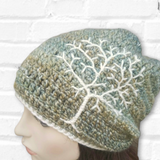 Tree of Life Slouchy Beanie - Green and Cream