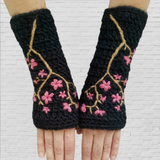 Cherry Blossom Armwarmers - Black and Pink - Pre-Order