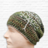 Tree of Life Slouchy Beanie - Green and Tan