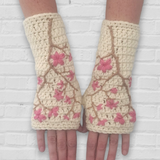 Cherry Blossom Armwarmers - Ivory and Pink