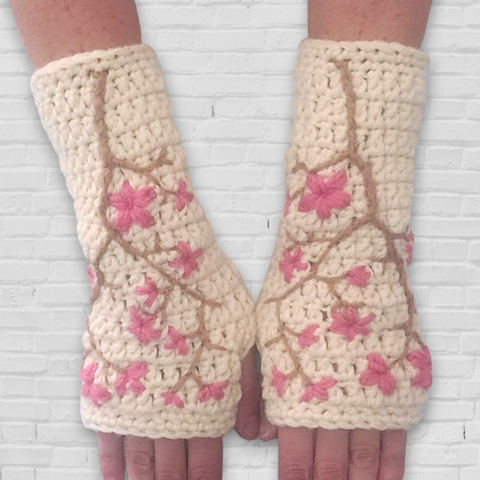 Cherry Blossom Armwarmers - Ivory and Pink