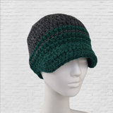 Wool Blend Brimmed Beanie -  Gray and Green