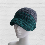 Wool Blend Brimmed Beanie -  Gray and Green