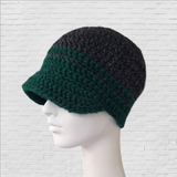 Wool Blend Brimmed Beanie -  Gray and Green