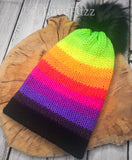 Neon Rainbow Beanie with Fur Pom - LOVEFUZZ