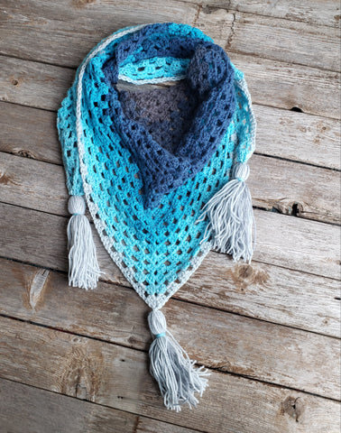 Aqua Blue Fringed Boho Bandana Scarf - LOVEFUZZ