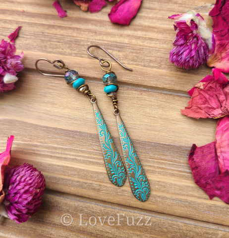 Turquoise and Gold Dangle Earrings - LOVEFUZZ