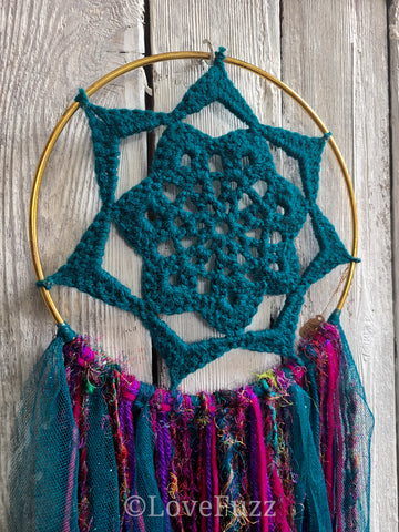 Mandala Fringe Wall Hanging with Recycled Sari Silk - LOVEFUZZ