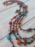 Gemstone Long Beaded Crochet Necklace- Pink and Orange - LOVEFUZZ