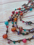 Gemstone Long Beaded Crochet Necklace- Pink and Orange - LOVEFUZZ