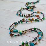 Teal Glass and Gemstone Long Beaded Necklace - LOVEFUZZ