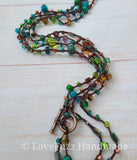 Teal Glass and Gemstone Long Beaded Necklace - LOVEFUZZ