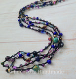 Purple, Gold, and Black Long Beaded Necklace - LOVEFUZZ