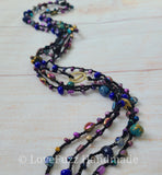 Purple, Gold, and Black Long Beaded Necklace - LOVEFUZZ