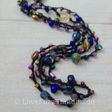 Purple, Gold, and Black Long Beaded Necklace - LOVEFUZZ