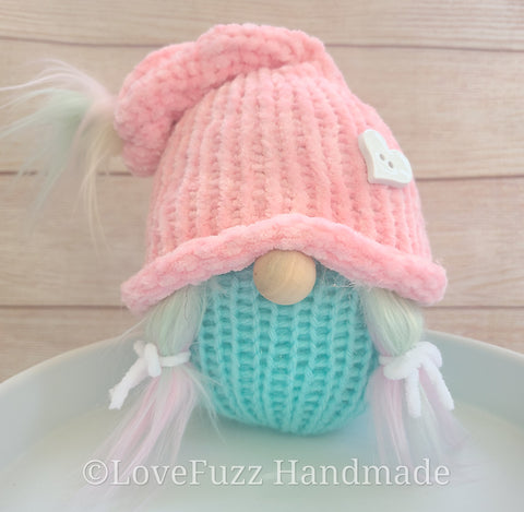 Pastel Pink Heart Girl Gnome - LOVEFUZZ