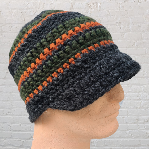 Wool Blend Brimmed Beanie -  Gray, Orange, and Green - LOVEFUZZ