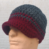 Wool Blend Brimmed Beanie -  Gray and Burgundy - LOVEFUZZ