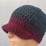 Wool Blend Brimmed Beanie -  Gray and Burgundy - LOVEFUZZ