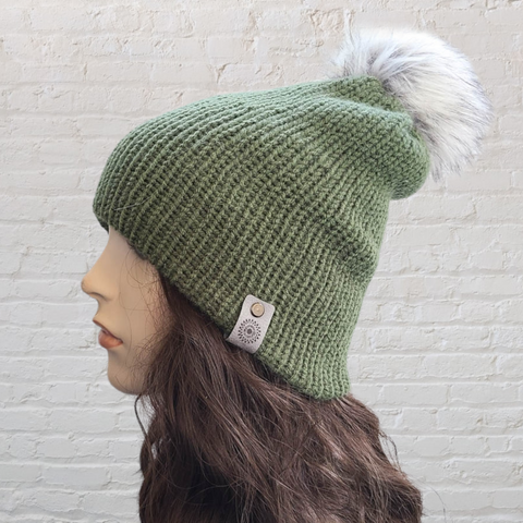 Wonderland Winter Beanie - Olive and Gray - LOVEFUZZ