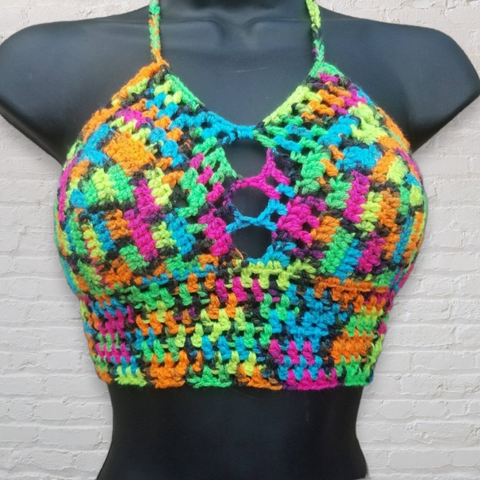 Crochet Crop Top - Blacklight Neon Yarn - LOVEFUZZ