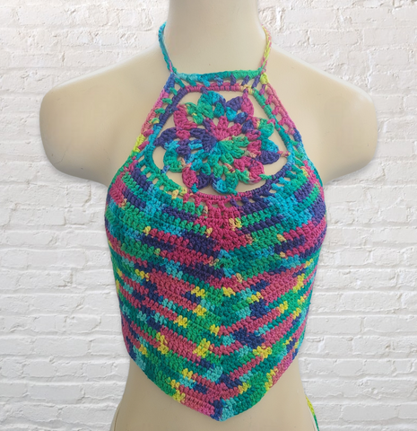 Crochet Halter Top with Mandala, Colorful Crochet Bikini Top - LOVEFUZZ