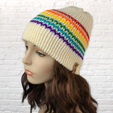 Retro Striped Rainbow Winter Beanie- Aqua - LOVEFUZZ