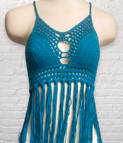 Crochet Halter Top with Fringe - LOVEFUZZ