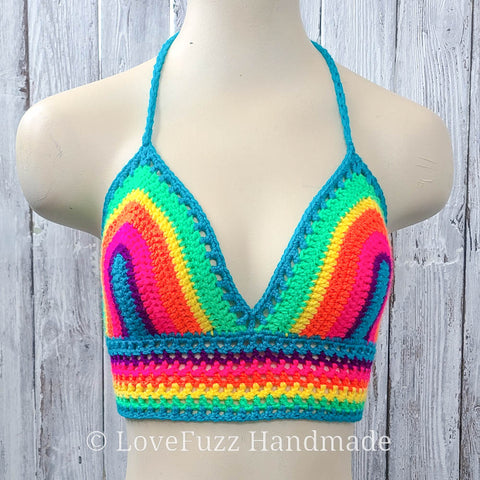 Neon Rainbow Crochet Bralette Bikini Top - LOVEFUZZ