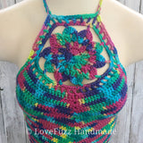 Crochet Halter Top with Mandala, Colorful Crochet Bikini Top - LOVEFUZZ