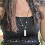 Quartz Druzy and Turquoise Long Beaded Necklace - LOVEFUZZ