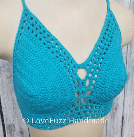 Crochet Bralette Bikini Top - Turquoise - LOVEFUZZ