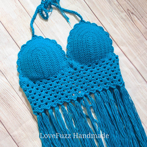 Crochet Halter Top with Fringe - LOVEFUZZ